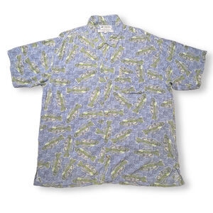 Vintage Columbia Short Sleeve Hawaiian Shirt SIZE L Fishing Trout Bass